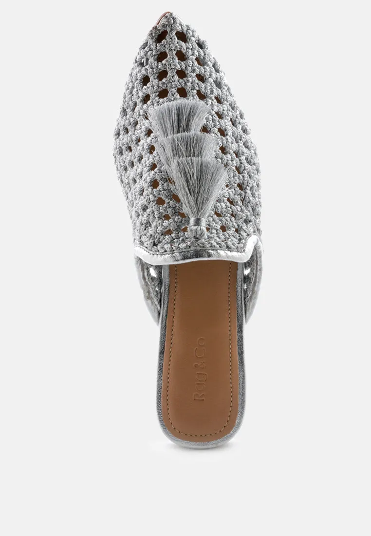 Melanie Woven Flat Mules With Tassels