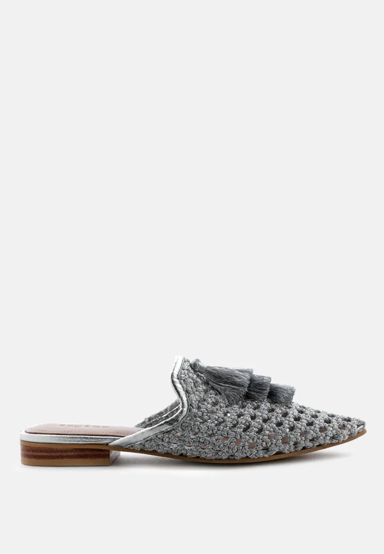 Melanie Woven Flat Mules With Tassels