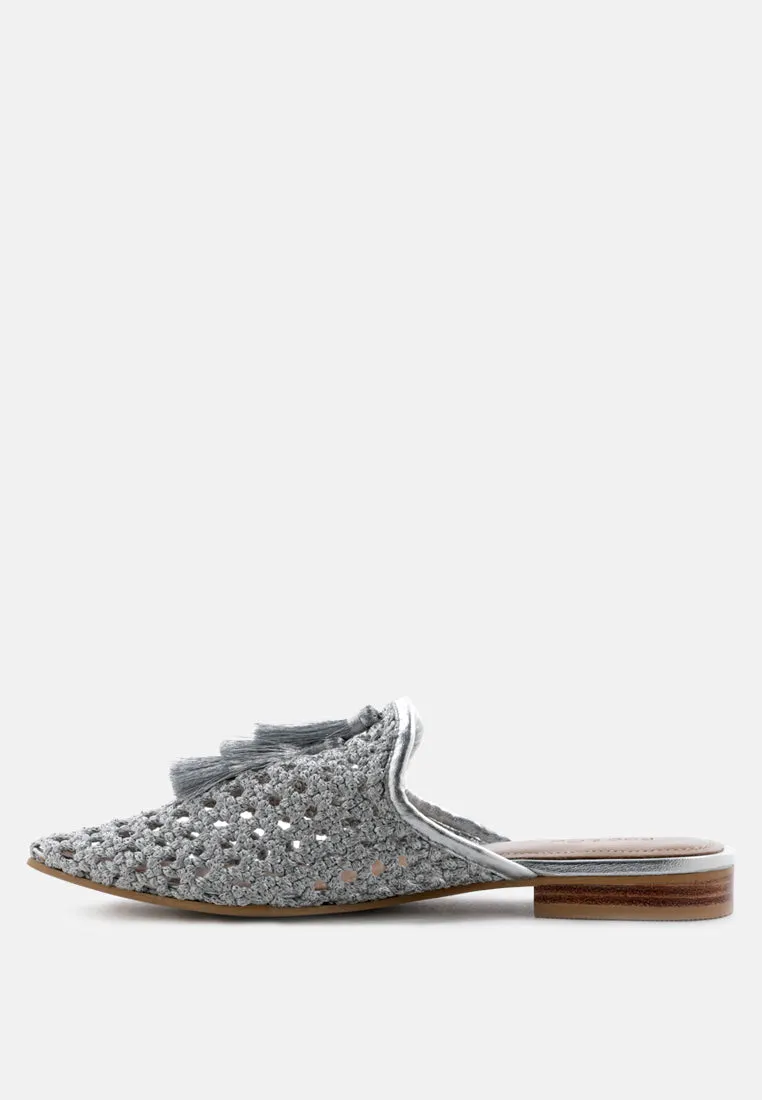 Melanie Woven Flat Mules With Tassels